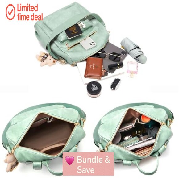 Women's PU Leather Backpack Purse Set with Wallet, 2-Piece Multi-Use Bag - Picture 7 of 7